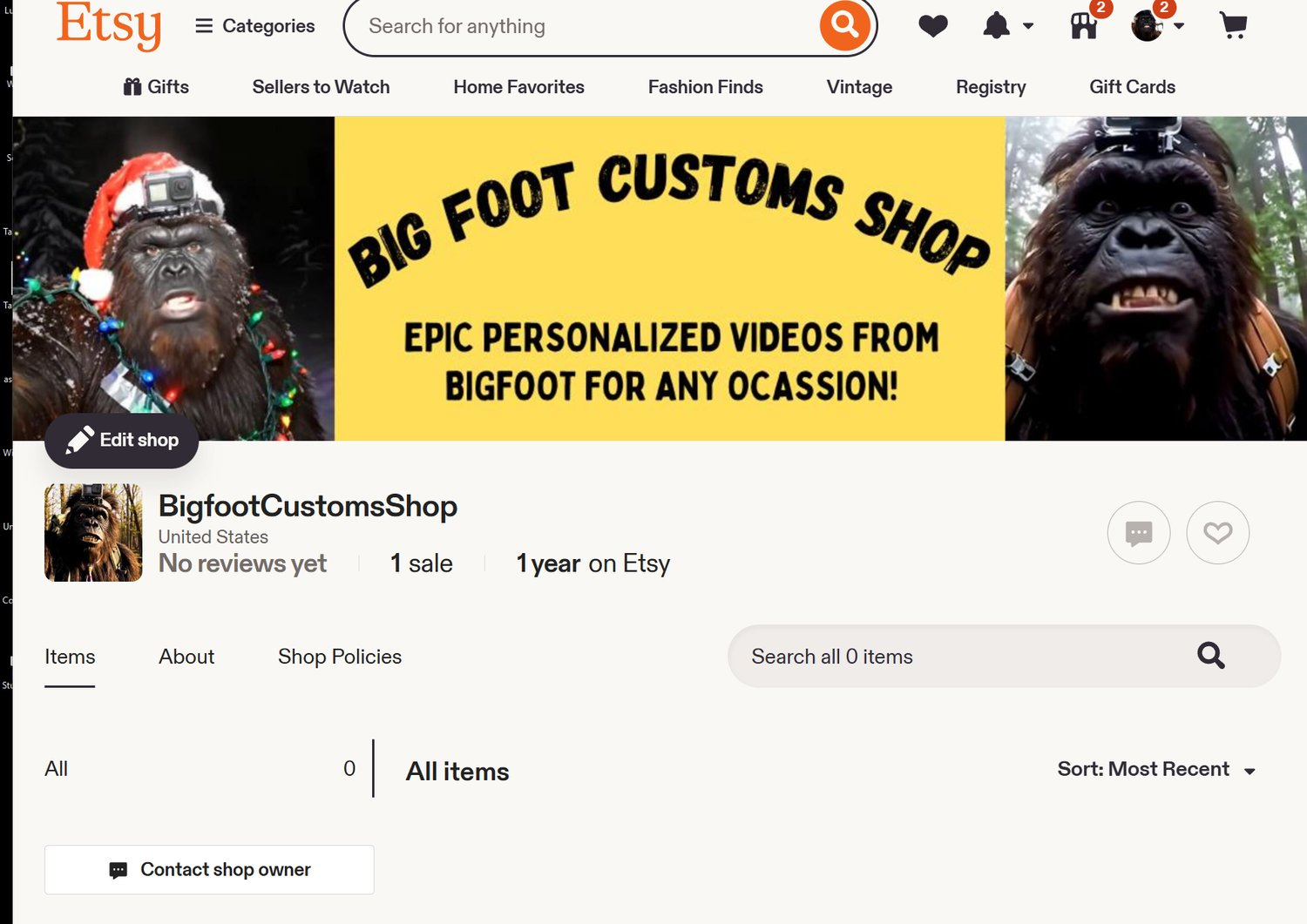 The custom Bigfoot video storefront
