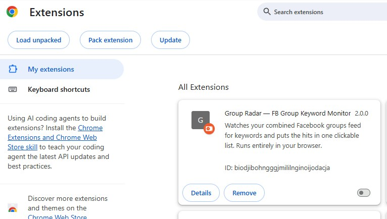 Group Radar Chrome extension