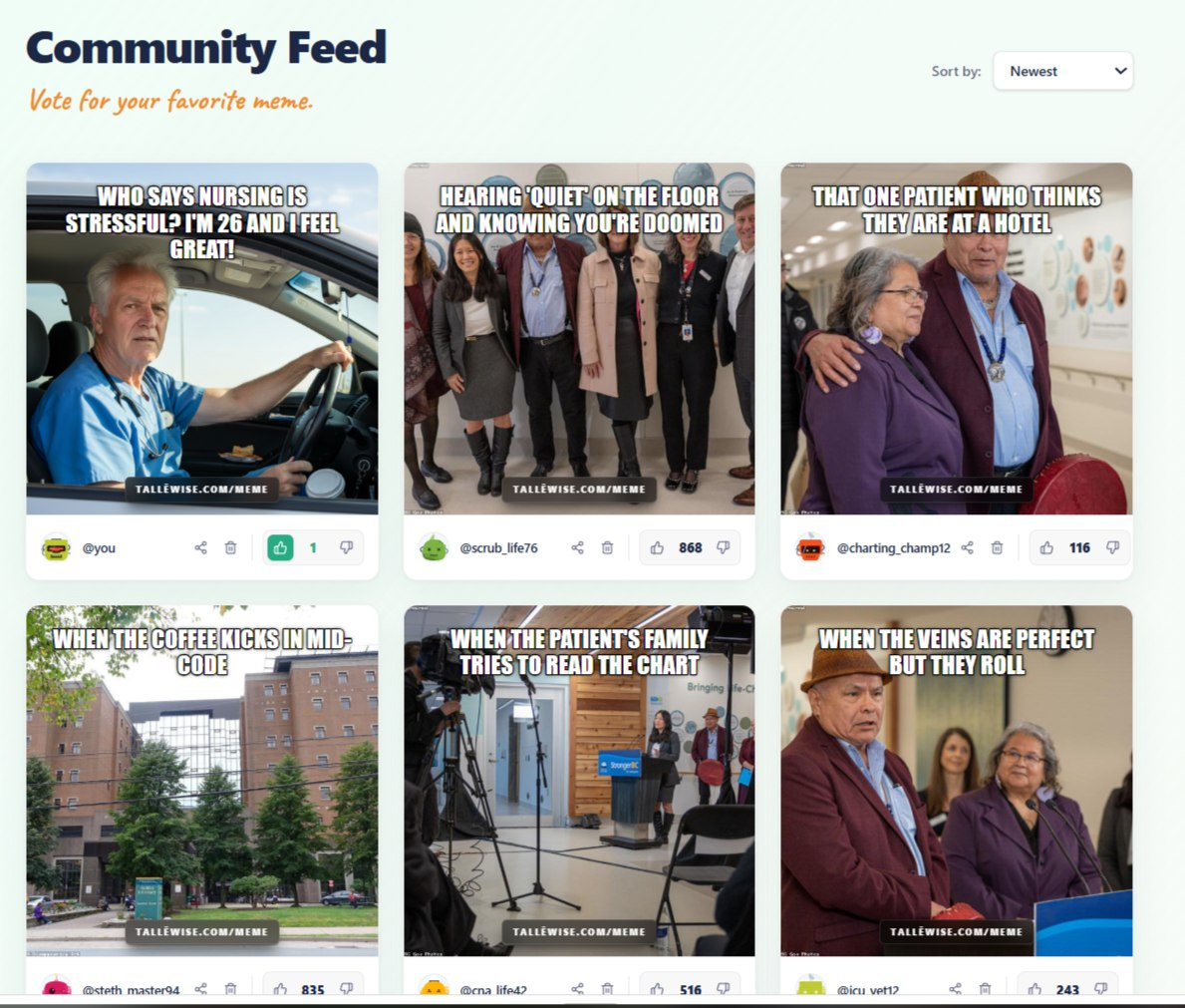 Community meme feed with voting