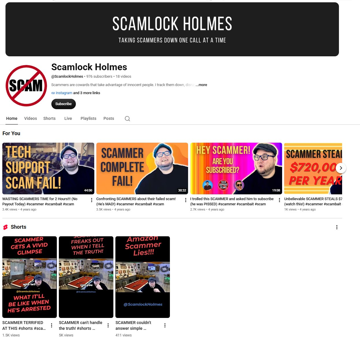 Scamlock Holmes YouTube channel