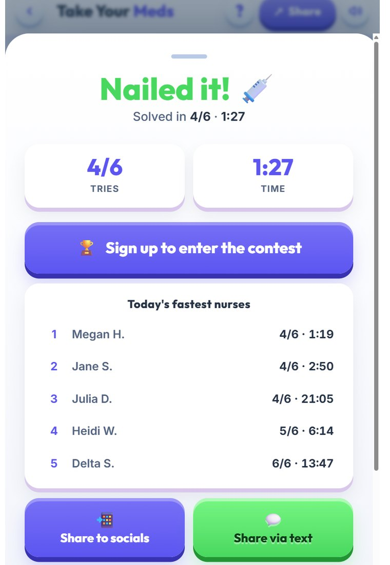 Take Your Meds Results screen